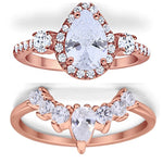 Load image into Gallery viewer, Teardrop Art Deco Engagement Ring Set, Diamond Bridal Set, Art Deco Fitted Ring Set, Sterling Silver, Bridal Ring Set Simulate Diamonds