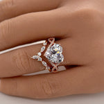 Load image into Gallery viewer, 3.00ct Heart Engagement Ring Set, Infinity Heart Ring with Fitted Chevron Band , Heart Diamond Ring Set, Wedding Ring Set
