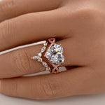 Load image into Gallery viewer, 3.00ct Heart Moissanite Engagement Ring Set, Infinity Heart Ring with Fitted Chevron Band, Wedding Ring Set, Genuine Heart Moissanite