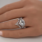 Load image into Gallery viewer, 3 Ring Set 3.00ct Heart Engagement Ring Set, Infinity Heart Ring with Fitted Chevron Band , Heart Diamond Ring Set, Wedding Ring Set