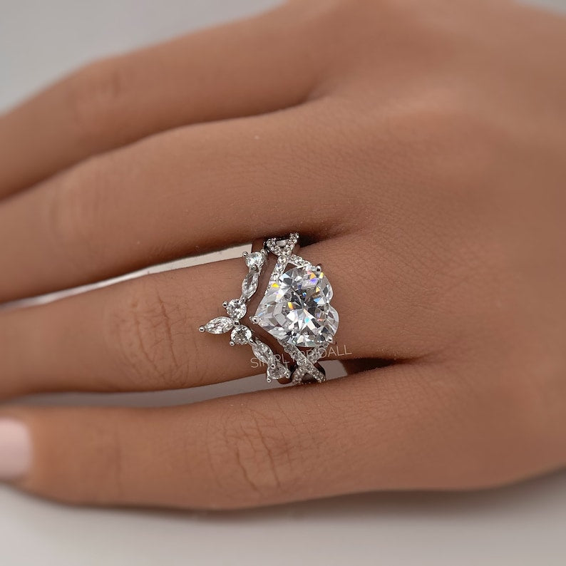 3 Ring Set 3.00ct Heart Engagement Ring Set, Infinity Heart Ring with Fitted Chevron Band , Heart Diamond Ring Set, Wedding Ring Set