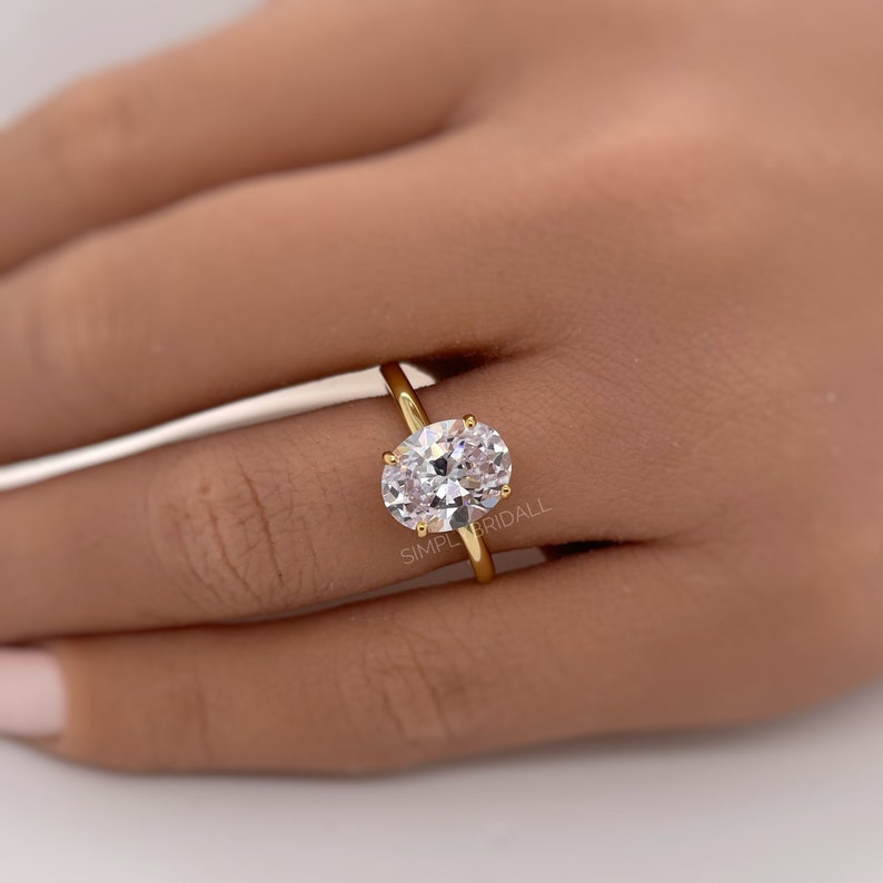 2.50ct Oval Moissanite Engagement Ring, Solitaire Oval Moissanite Ring, Sterling Silver with Vermeil