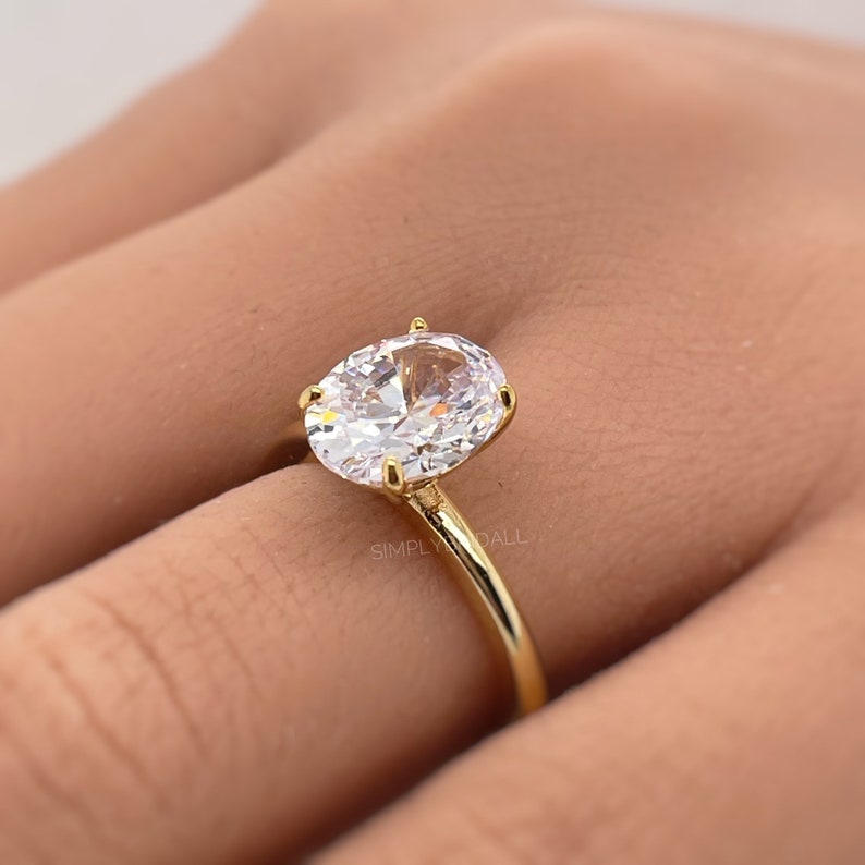 2.50ct Oval Moissanite Engagement Ring, Solitaire Oval Moissanite Ring, Sterling Silver with Vermeil
