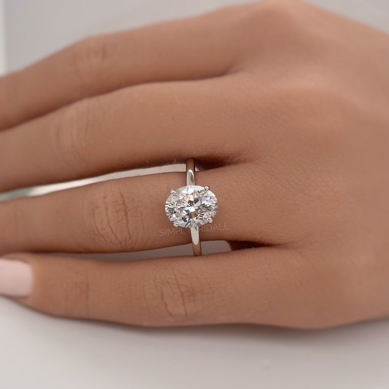 2.50ct Oval Moissanite Engagement Ring, Solitaire Oval Moissanite Ring, Sterling Silver with Vermeil