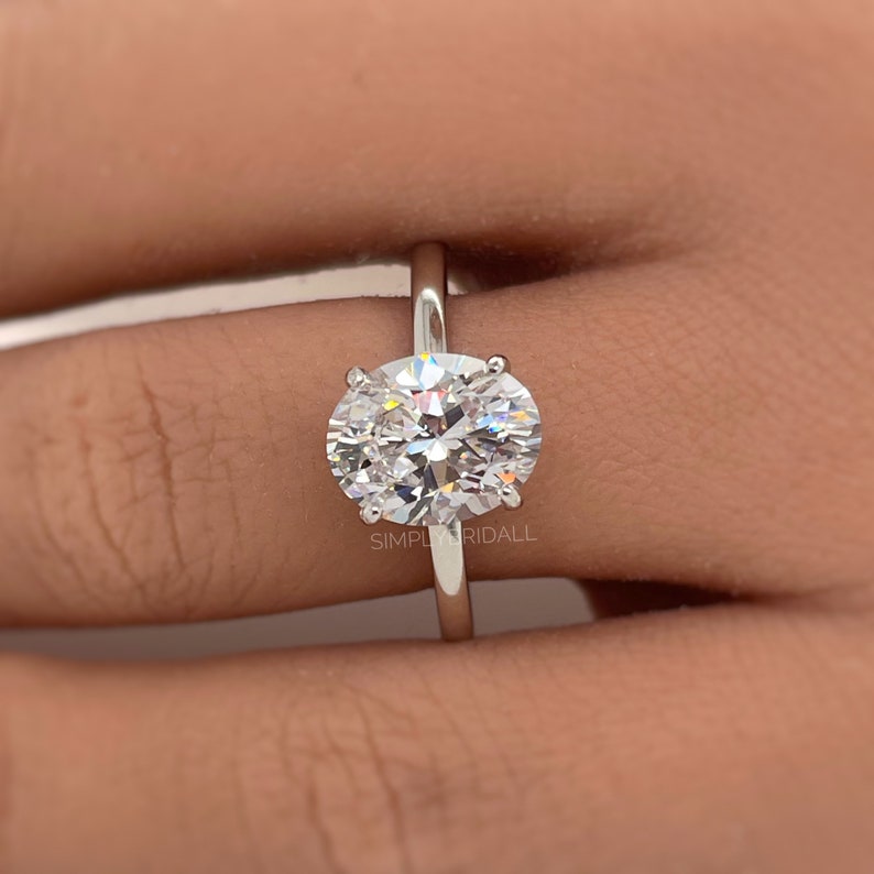 2.50ct Oval Moissanite Engagement Ring, Solitaire Oval Moissanite Ring, Sterling Silver with Vermeil