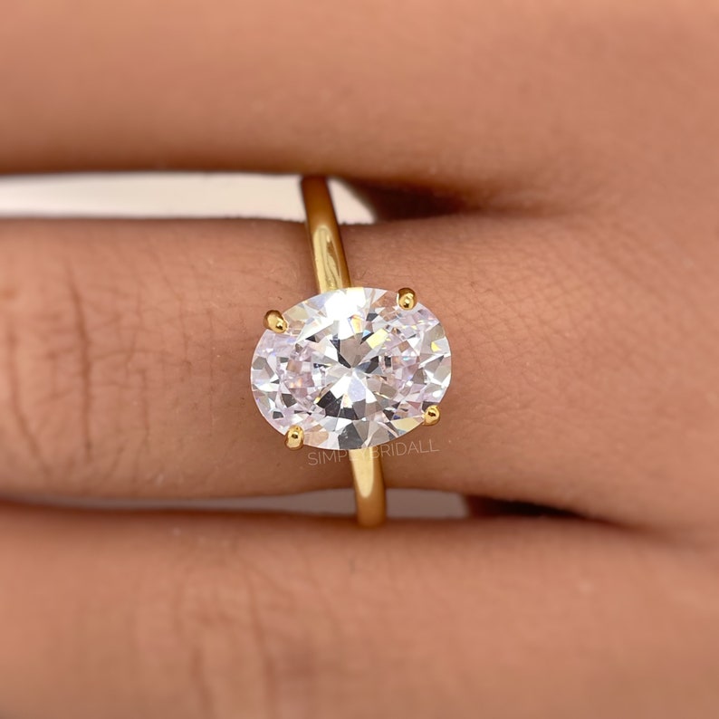 2.50ct Oval Moissanite Engagement Ring, Solitaire Oval Moissanite Ring, Sterling Silver with Vermeil