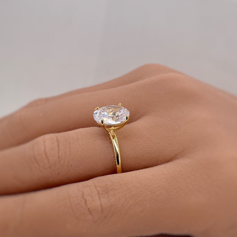 2.50ct Oval Moissanite Engagement Ring, Solitaire Oval Moissanite Ring, Sterling Silver with Vermeil