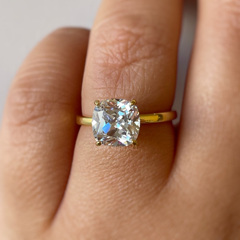 3.00ct Cushion Cut Moissanite Engagement Ring, Cushion Cut Moissanite, Solitaire Ring, Sterling Silver with Vermeil