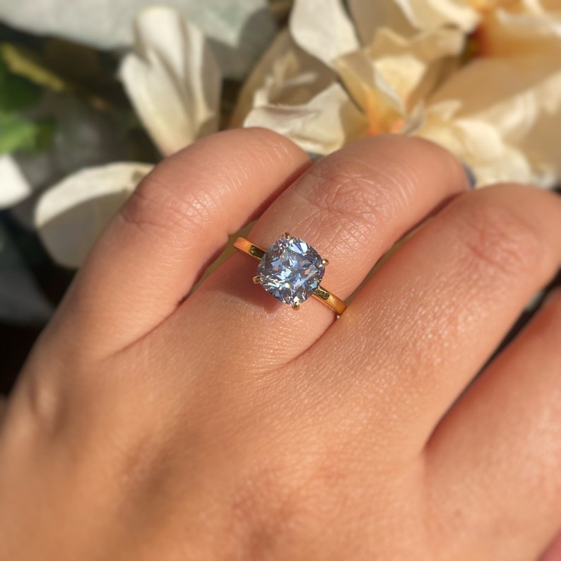 3.00ct Cushion Cut Moissanite Engagement Ring, Cushion Cut Moissanite, Solitaire Ring, Sterling Silver with Vermeil