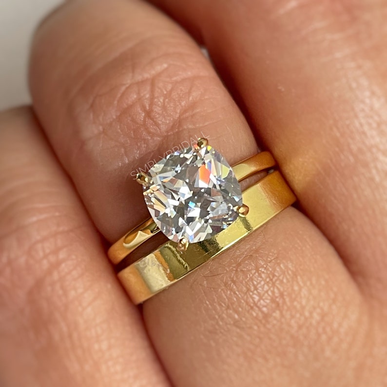 3.00ct Cushion Cut Moissanite Engagement Ring, Cushion Cut Moissanite, Solitaire Ring, Sterling Silver with Vermeil