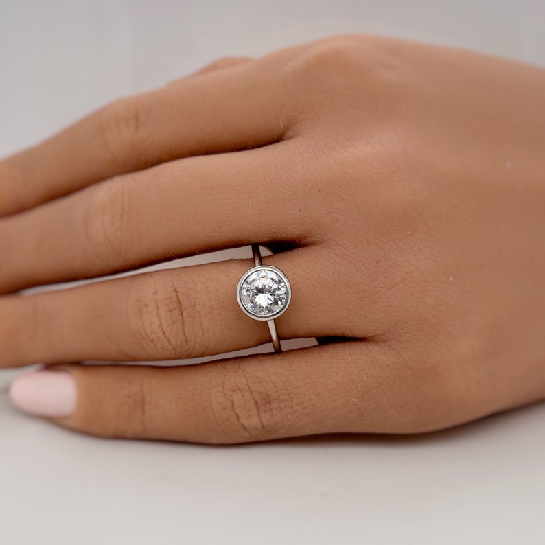 2.00ct Bezel Engagement Ring, Round Bezel Simulate Diamond Engagement Ring, Sterling Silver, Proposal Ring, Bridal Ring, Bezel Set Ring