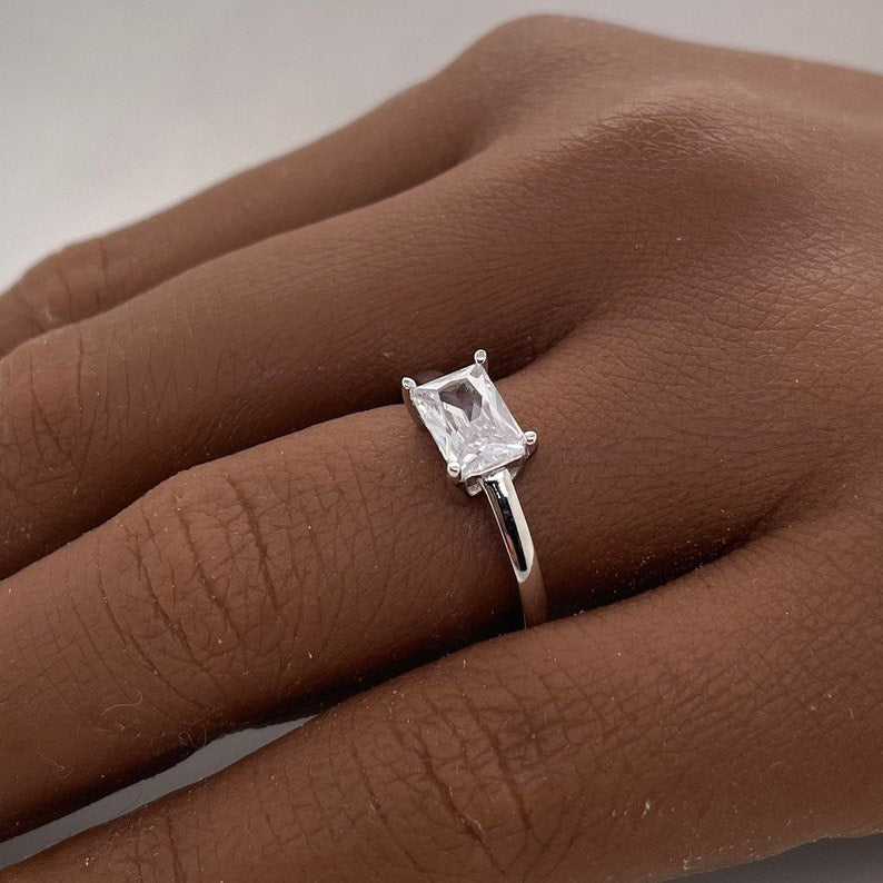 1.00ct Horizontal Radiant Diamond Ring, Radiant Cut Horizontal Engagement Ring, Solitaire Radiant Ring, East West Diamond Ring