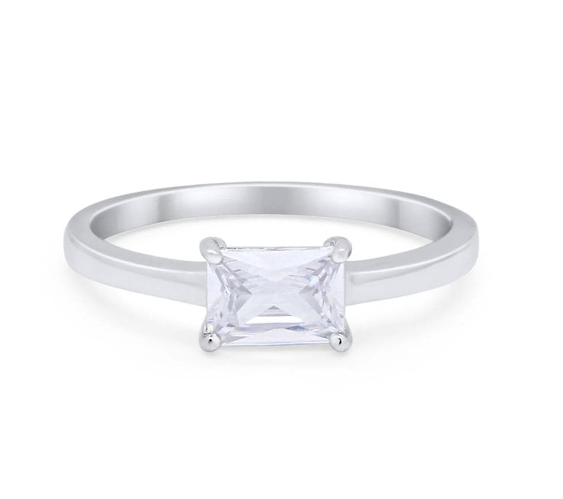 1.00ct Horizontal Radiant Diamond Ring, Radiant Cut Horizontal Engagement Ring, Solitaire Radiant Ring, East West Diamond Ring