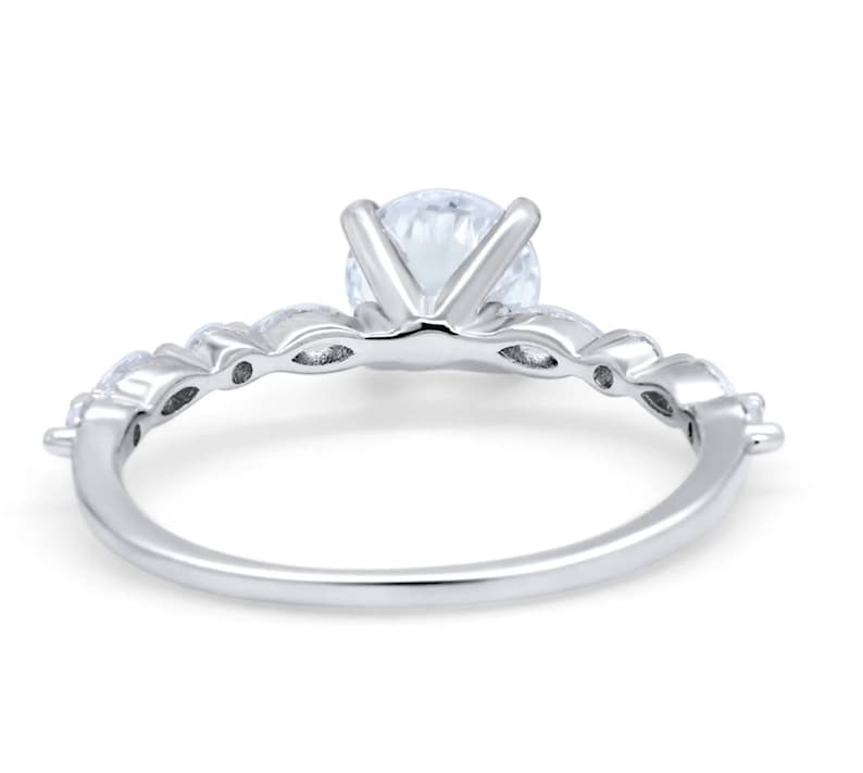 1.00ct 4 Prong Round Moissanite Solitaire Ring, Art Deco Solitaire Ring Marquise Side Stones, Sterling Silver with Gold / Rose Gold Vermeil
