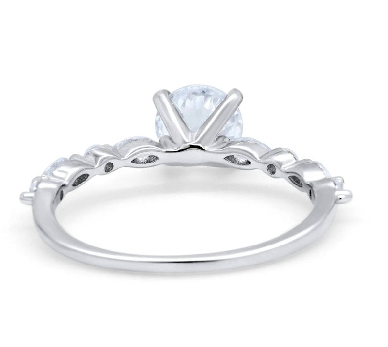 1.00ct 4 Prong Round Diamond Solitaire Ring, Art Deco Solitaire Ring Marquise Side Stones, Sterling Silver with Gold and Rose Gold Vermeil