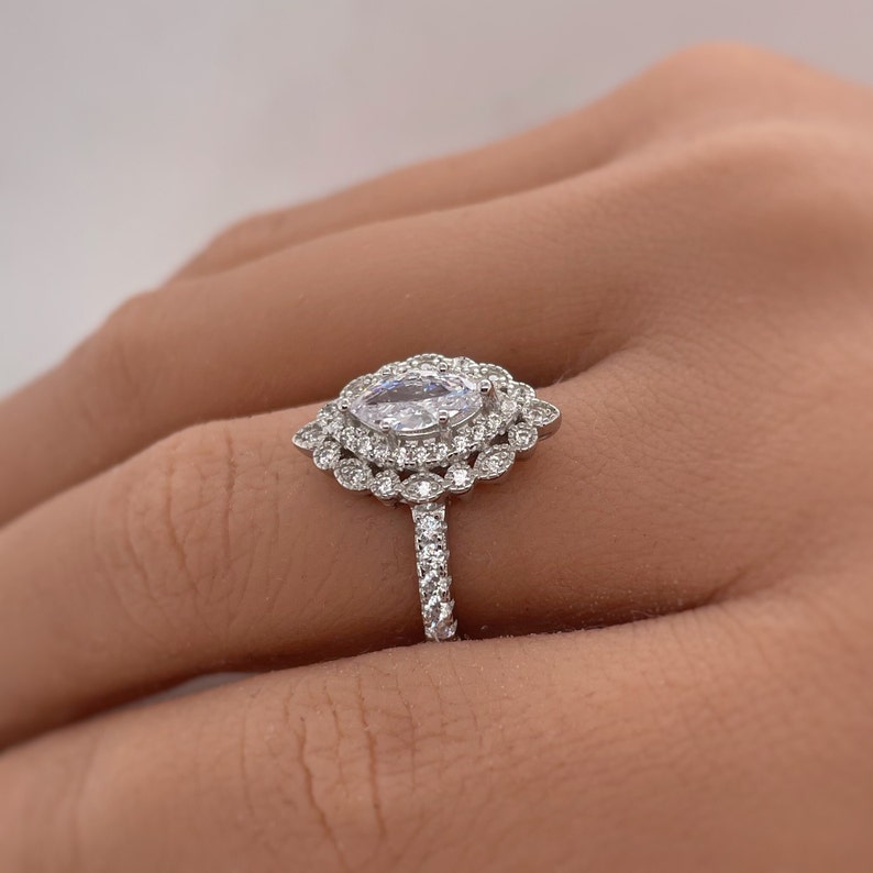 Marquise Art Deco Engagement Ring, Marquise Cluster Ring, Art Deco Proposal Ring, Wedding Ring, Promise Ring, Statement Ring