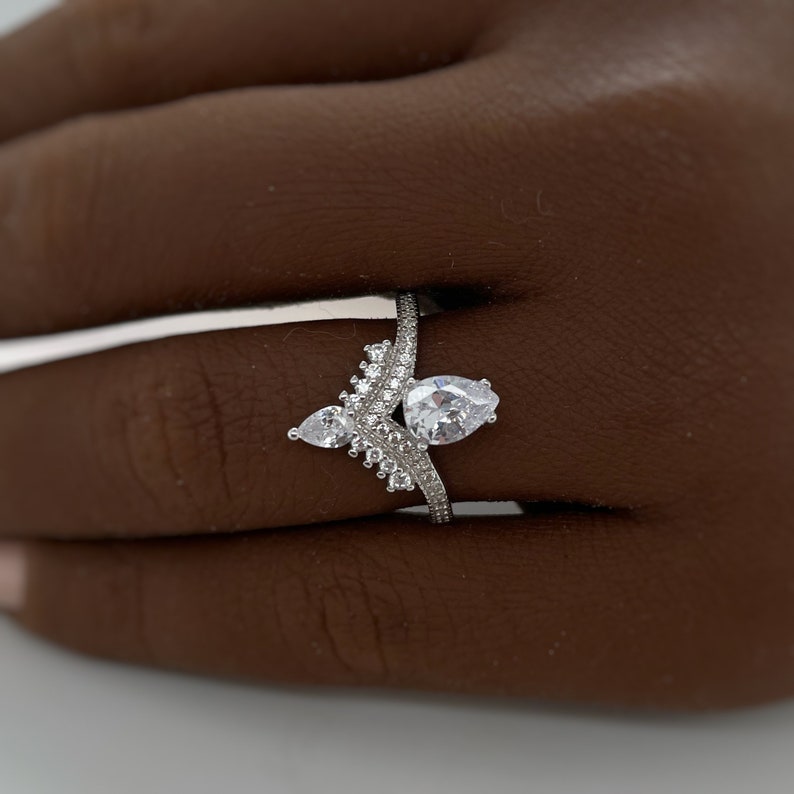 Art Deco Pear Engagement Ring, Pear Cluster, Wedding Ring ,Pear Diamond, Art Deco Engagement Ring, Accent Ring