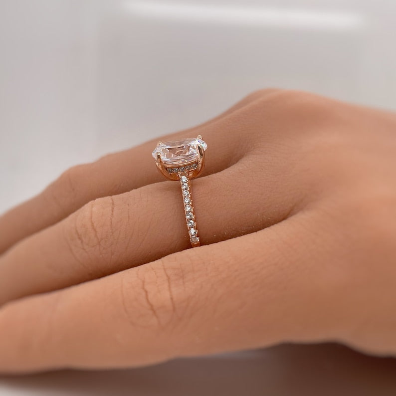 2.50ct Oval Moissanite Engagement Ring, Oval Engagement Ring, Proposal Ring, Bridal Ring, Moissanite with Certificate, Hidden Halo