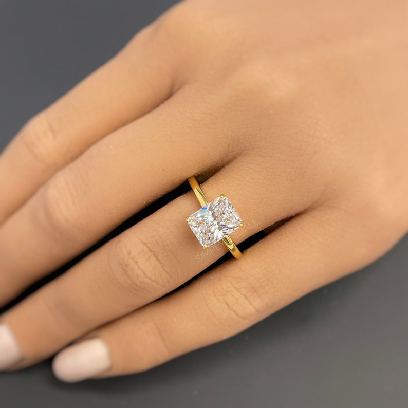 2.50ct Radiant Cut Simulated Diamond Engagement Ring, Radiant Solitaire Ring, Sterling Silver, Gold, Rose Gold Vermeil