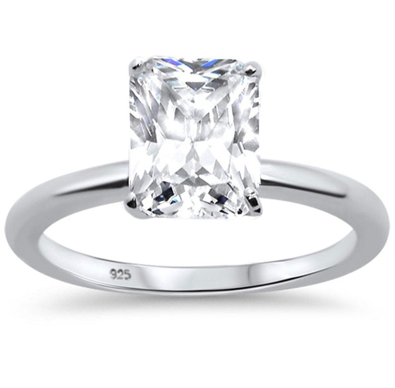 2.50ct Radiant Cut Moissanite Engagement Ring, Radiant Solitaire Ring, Moissanite, Sterling Silver, Gold, Rose Gold Vermeil