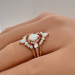 Load image into Gallery viewer, Opal Engagement Ring Set, 3 Ring Set Art Deco Fitted Opal Ring Set, Opal Bridal Set, Wedding Ring Opal Band, Bridal Set