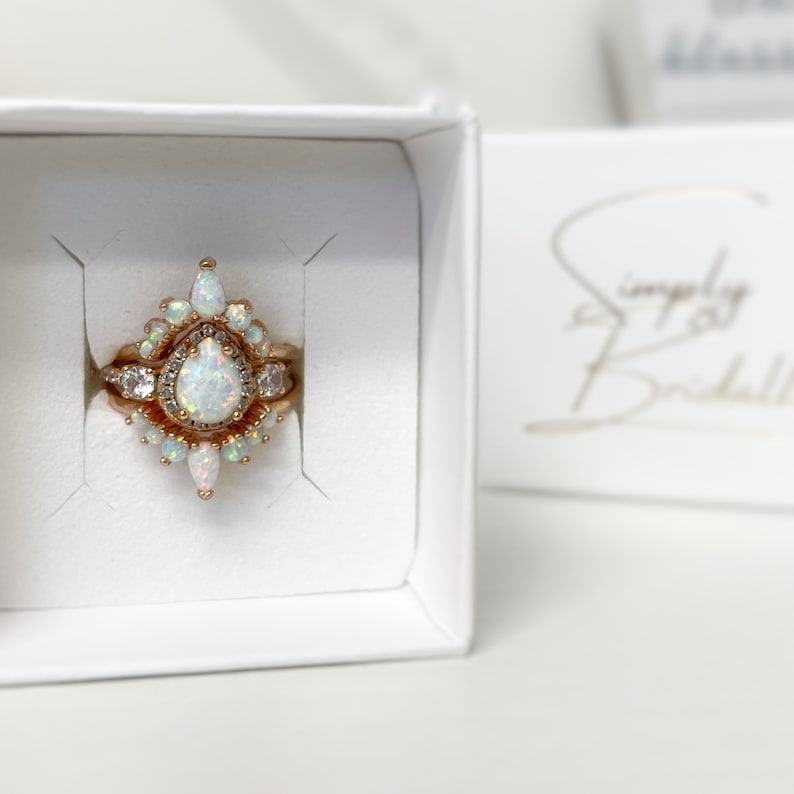 Opal Engagement Ring Set, 3 Ring Set Art Deco Fitted Opal Ring Set, Opal Bridal Set, Wedding Ring Opal Band, Bridal Set