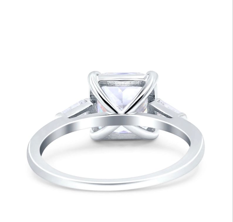 3.00ct Asscher Cut Solitaire, Art Deco Asscher Diamond with side Baguette, Engagement Ring, Proposal Ring, Bridal Ring, Simulated Diamond