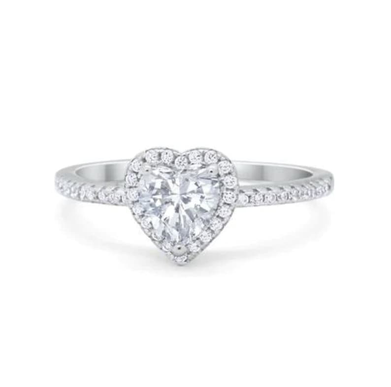 1.00ct Heart Diamond Engagement Ring, Heart Diamond Halo Engagement Ring, Promise Ring, Sterling Silver with Gold and Rose Gold Vermeil