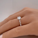 Load image into Gallery viewer, 1.00ct 4 Prong Round Diamond Solitaire Ring, Art Deco Solitaire Ring Marquise Side Stones, Lab Diamonds, IGI Certified, 14k Gold
