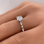 Load image into Gallery viewer, 1.00ct 4 Prong Round Moissanite Solitaire Ring, Art Deco Solitaire Ring Marquise Side Stones, Sterling Silver with Gold / Rose Gold Vermeil