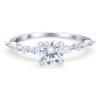 Load image into Gallery viewer, 1.00ct 4 Prong Round Moissanite Solitaire Ring, Art Deco Solitaire Ring Marquise Side Stones, Sterling Silver with Gold / Rose Gold Vermeil