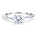 Load image into Gallery viewer, 1.00ct 4 Prong Round Diamond Solitaire Ring, Art Deco Solitaire Ring Marquise Side Stones, Sterling Silver with Gold and Rose Gold Vermeil