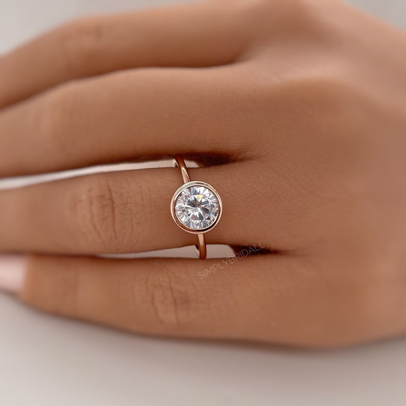 2.00ct Bezel Engagement Ring, Round Bezel Simulate Diamond Engagement Ring, Sterling Silver, Proposal Ring, Bridal Ring, Bezel Set Ring