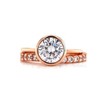 Load image into Gallery viewer, 2.00ct Bezel Engagement Ring Set, Round Bezel Simulated Diamond Ring, Proposal Set, Bridal Ring Set, Minimalist Ring Set, Wedding Set