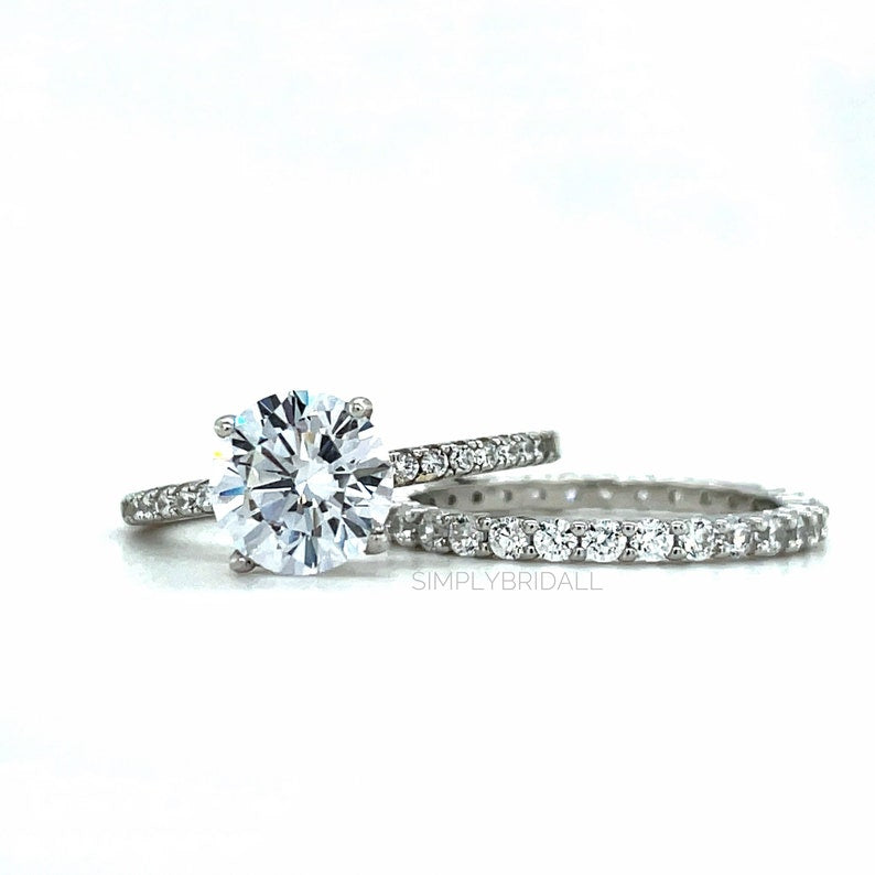 2.00ct Solitaire Engagement Ring Set, 4 Prong Engagement Ring Set, Minimalist Rings Set, Bridal Set, Proposal Set, Round Diamond Solitaire