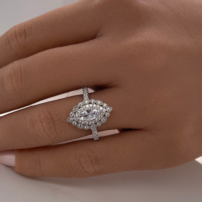 Marquise Art Deco Engagement Ring, Marquise Cluster Ring, Art Deco Proposal Ring, Wedding Ring, Promise Ring, Statement Ring