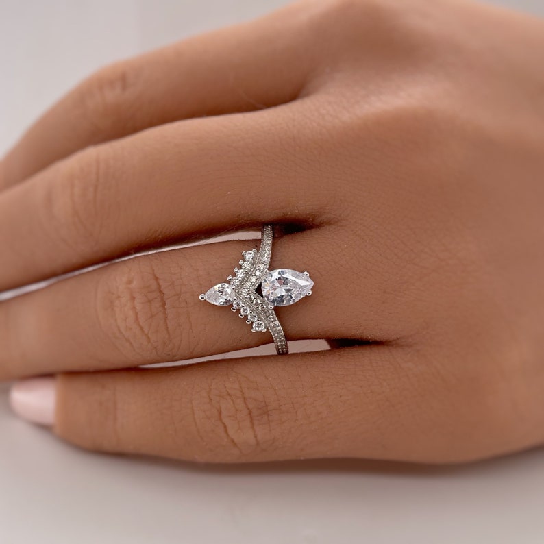 Art Deco Pear Engagement Ring, Pear Cluster, Wedding Ring ,Pear Diamond, Art Deco Engagement Ring, Accent Ring