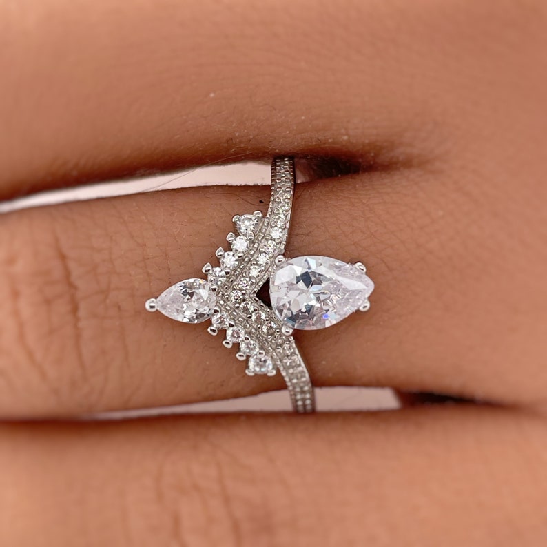 Art Deco Pear Engagement Ring, Pear Cluster, Wedding Ring ,Pear Diamond, Art Deco Engagement Ring, Accent Ring