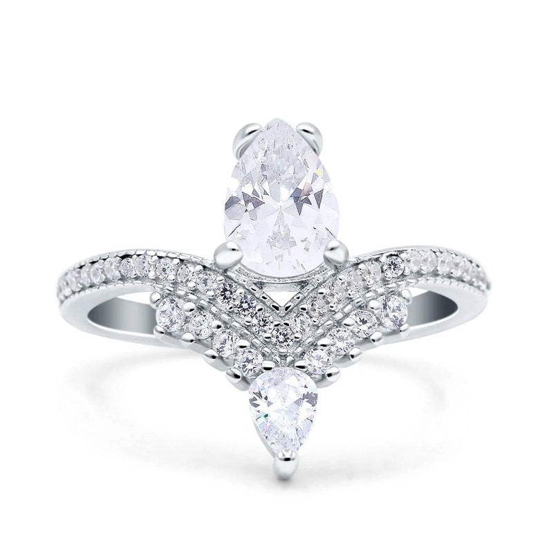 Art Deco Pear Engagement Ring, Pear Cluster, Wedding Ring ,Pear Diamond, Art Deco Engagement Ring, Accent Ring