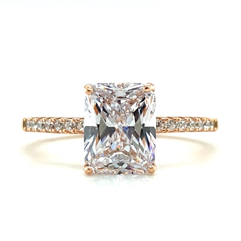 2.50ct Radiant Cut Lab Diamond Engagement Ring: 14k Solid Gold Bridal Ring, IGI Certified