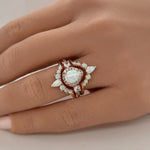 Load image into Gallery viewer, Opal Engagement Ring Set, 3 Ring Set Art Deco Fitted Opal Ring Set, Opal Bridal Set, Wedding Ring Opal Band, Bridal Set