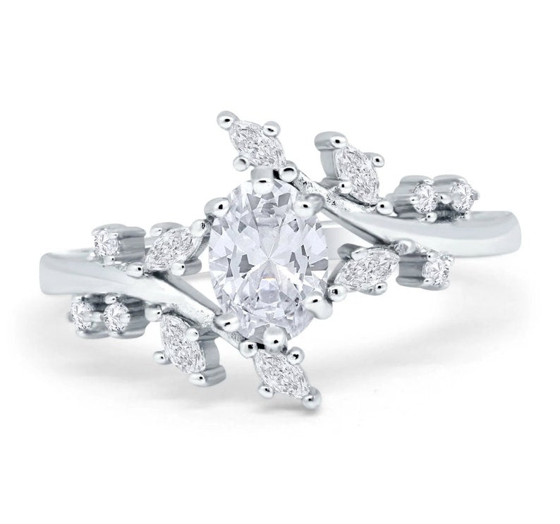 1.00ct Oval Moissanite Leaf Ring, Art Deco Ring, Leaf, Oval Moissanite Engagement Ring, Engagement Ring, Marquise Leaf Engagement Ring