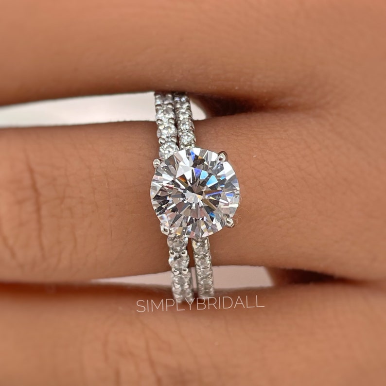 2.00ct Solitaire Engagement Ring Set, 4 Prong Engagement Ring Set, Minimalist Rings Set, Bridal Set, Proposal Set, Round Diamond Solitaire