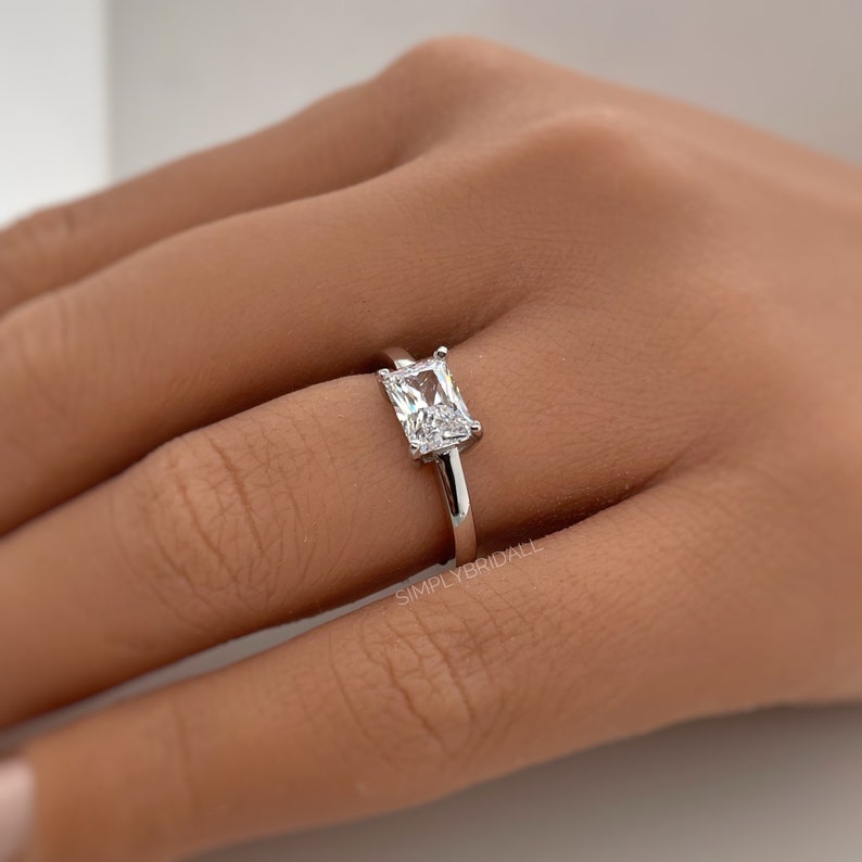 1.00ct Horizontal Radiant Diamond Ring, Radiant Cut Horizontal Engagement Ring, Solitaire Radiant Ring, East West Diamond Ring