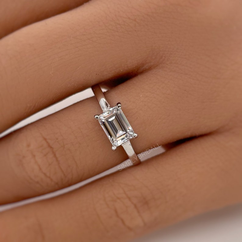 1.00ct Horizontal Emerald Cut Diamond Ring, Emerald Cut Horizontal Engagement Ring, Solitaire Emerald Ring, East West Emerald Diamond Ring