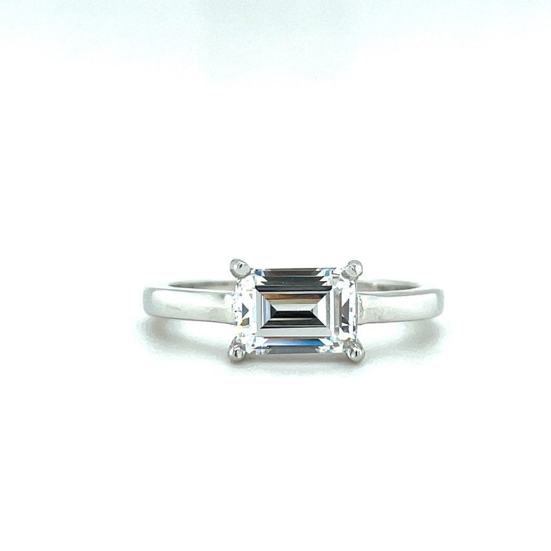 1.00ct Horizontal Emerald Cut Diamond Ring, Emerald Cut Horizontal Engagement Ring, Solitaire Emerald Ring, East West Emerald Diamond Ring