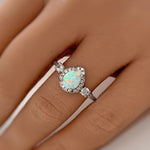Load image into Gallery viewer, Opal Halo Engagement Ring Art Deco Engagement Ring Opal Wedding Ring Pear Opal Diamond Ring Pear Opal Halo Engagement Promise Minimalist