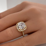 Load image into Gallery viewer, 5.00ct Diamond Cushion Cut Engagement Ring, Cushion Halo Wedding Ring, Cushion Simulated Diamond Ring, Sterling Silver with Vermeil