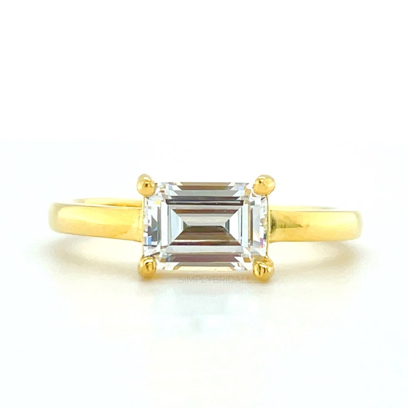 1.00ct Horizontal Emerald Cut Diamond Ring, Emerald Cut Horizontal Engagement Ring, Solitaire Emerald Ring, East West Emerald Diamond Ring