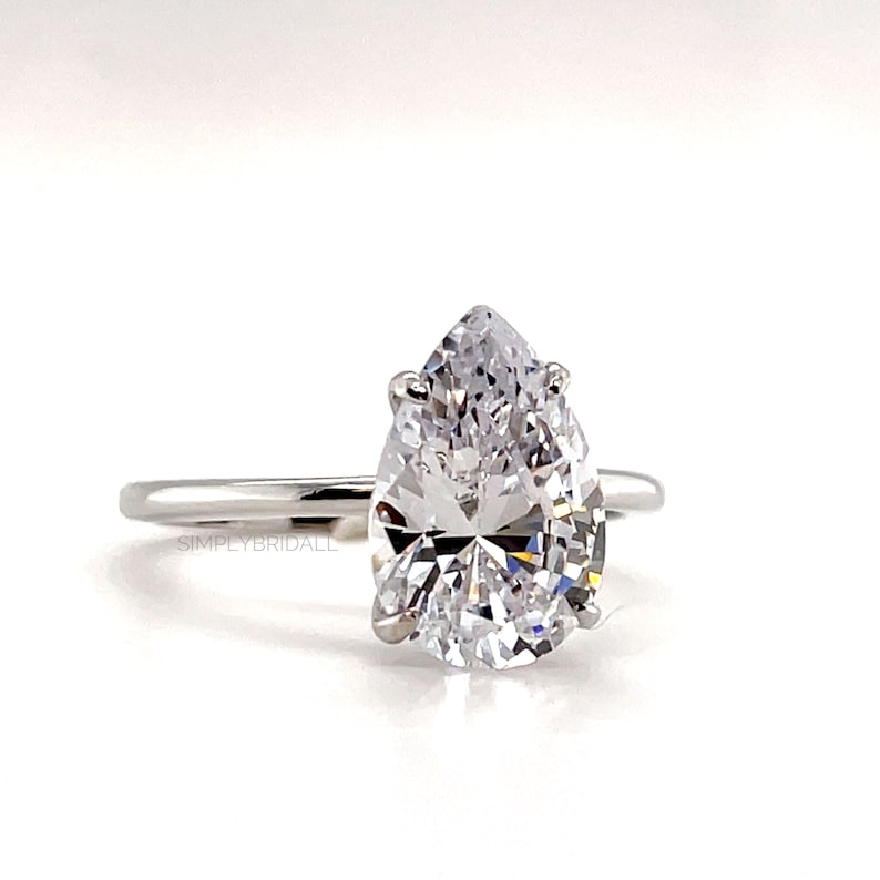 4.00ct Pear Moissanite Engagement Ring, Pear Shape Proposal Ring, Teardrop Moissanite Solitaire, Bridal Ring, Sterling Silver with Vermeil